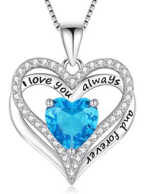 Silver Heart Love Necklace for Women - December Birthstone Jewelry Gift